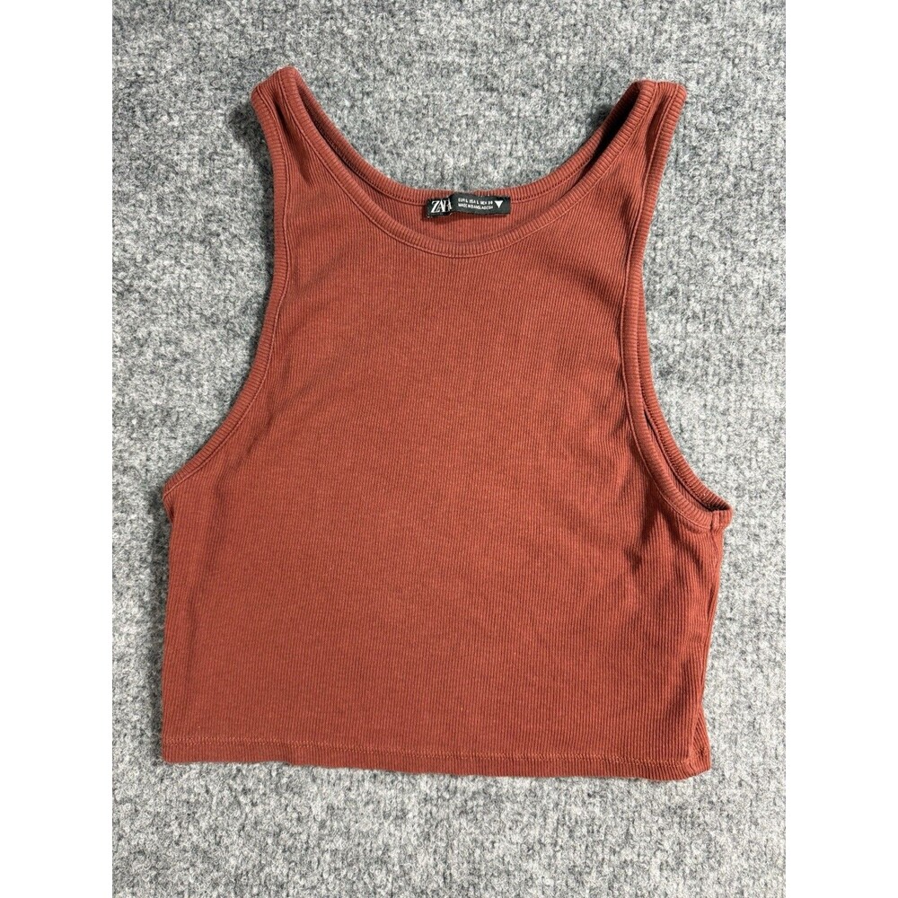 Zara Women’s Ribbed Tank Crop Top – Rust – Size L